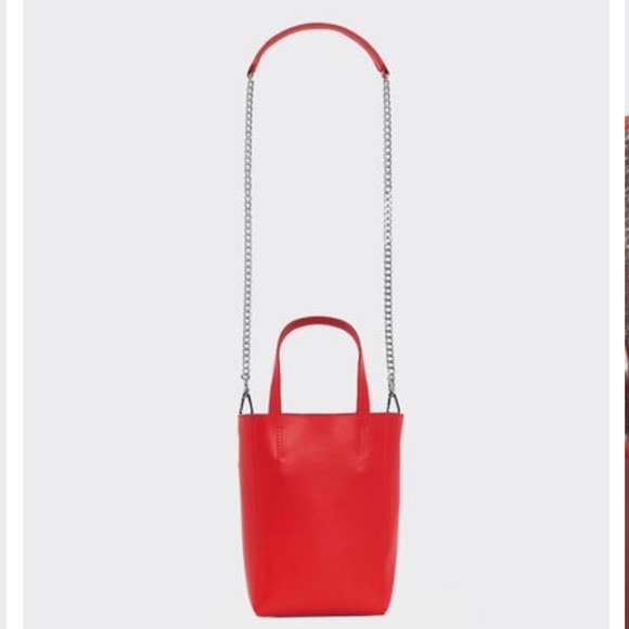 IRO Red Leather Mini Tote Bag with Chain Strap - Picture 6 of 8